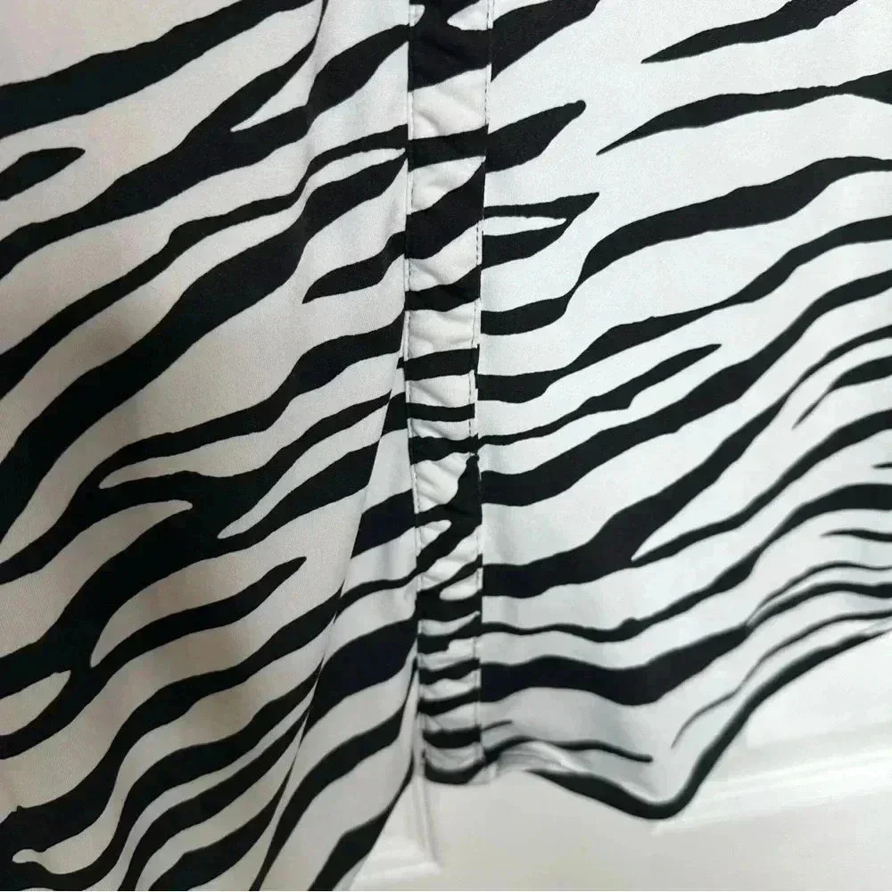 Mandy Evans Blouse Zippered Pockets Zebra Print Black & White Size  XL - Picture 2 of 16